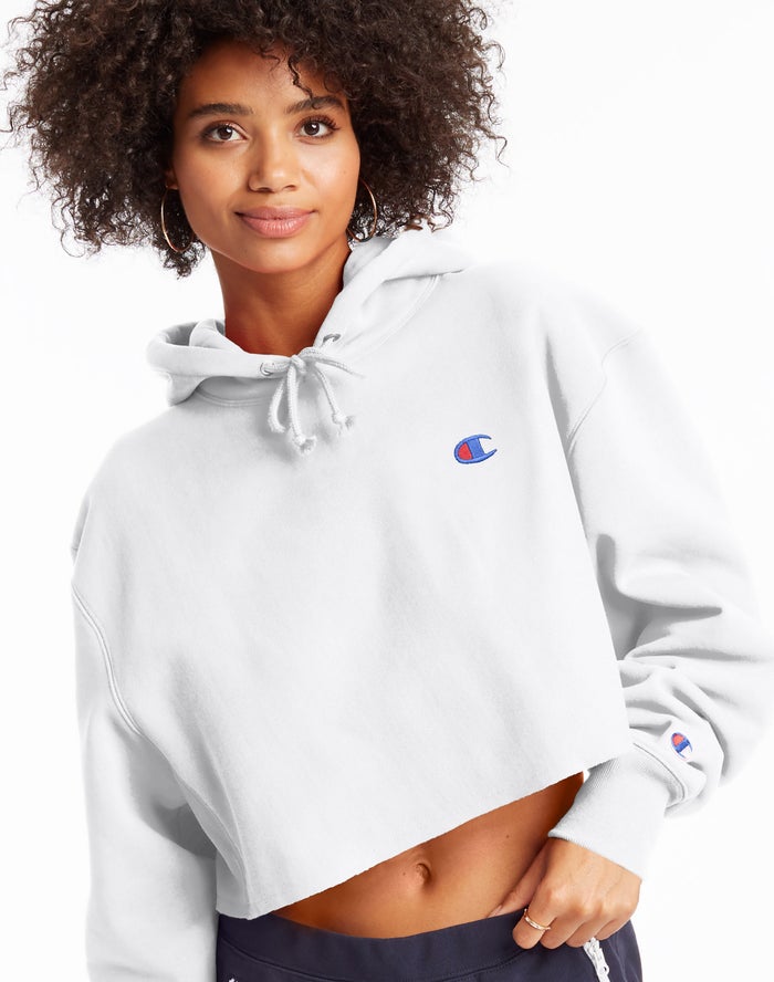 Sudadera Con Capucha Champion Mujer - Reverse Weave Cropped Cut-Off C Logo ( Blancas ) 0139248-EU